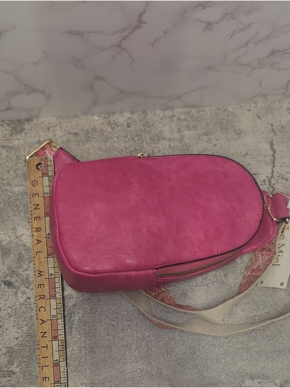 Fuchsia Vegan Leather cross body Sling Bag with Guitar Strap - Picture 9 of 9